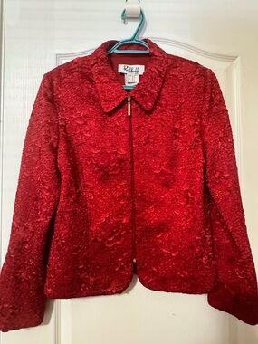 Ribkoff Red Satiny Textured Zip-Front Jacket size 10